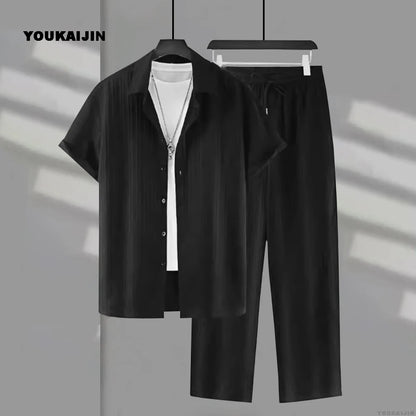 Men's summer synthetic fiber suit, two-piece set