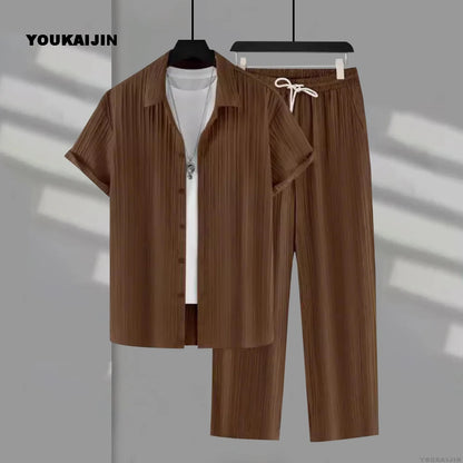Men's summer synthetic fiber suit, two-piece set