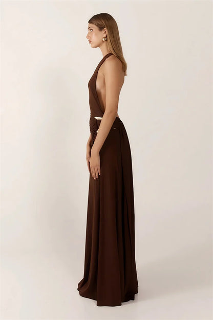 Mocha One-Shoulder Draped Dress