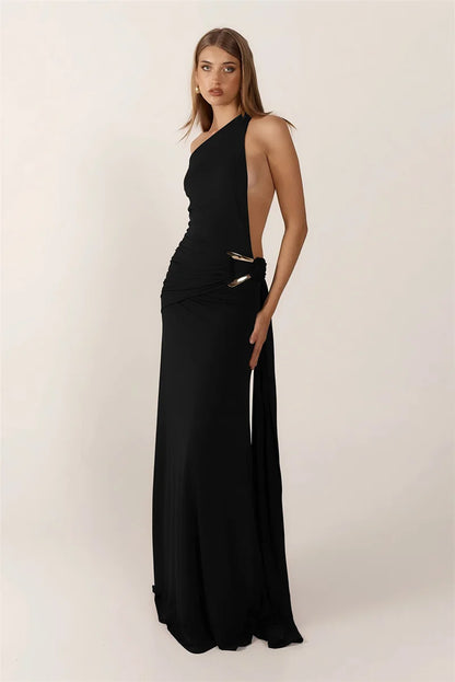 Mocha One-Shoulder Draped Dress