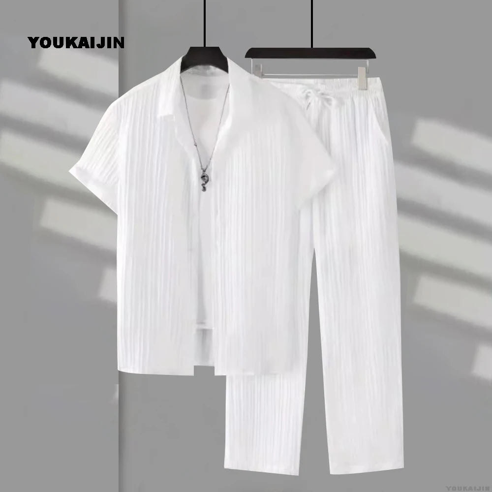 Men's summer synthetic fiber suit, two-piece set