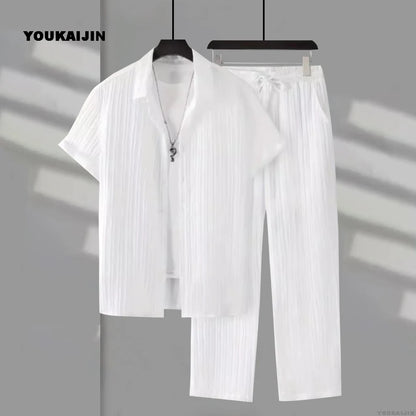 Men's summer synthetic fiber suit, two-piece set