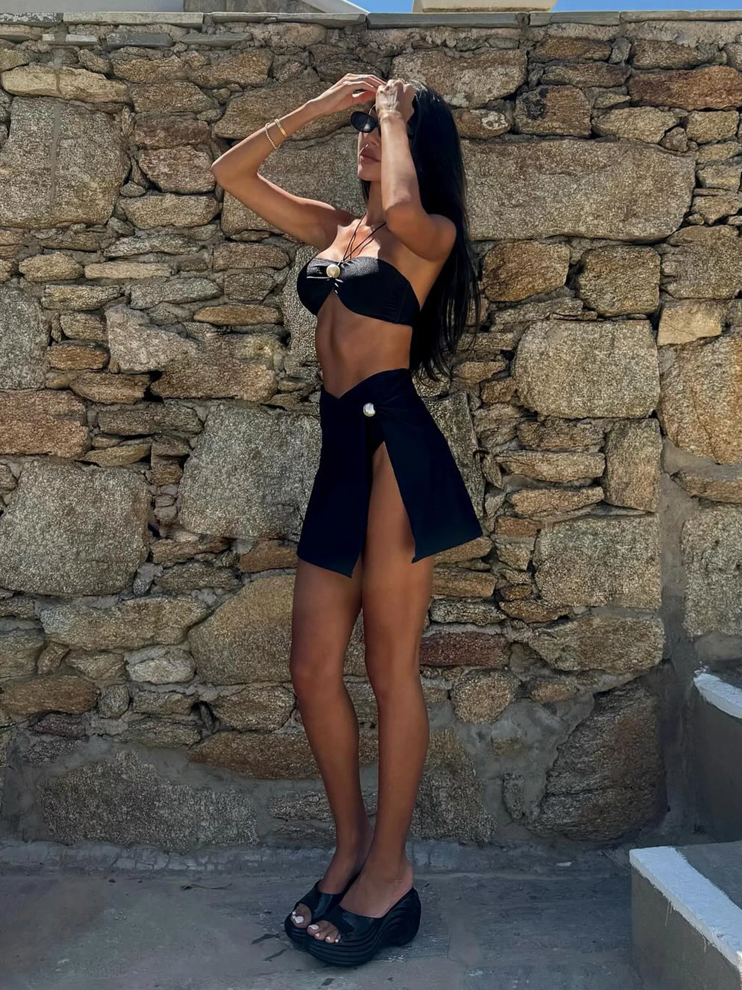 Black Pearl Bikini Set with Skirt