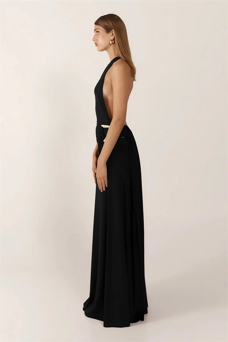 Mocha One-Shoulder Draped Dress