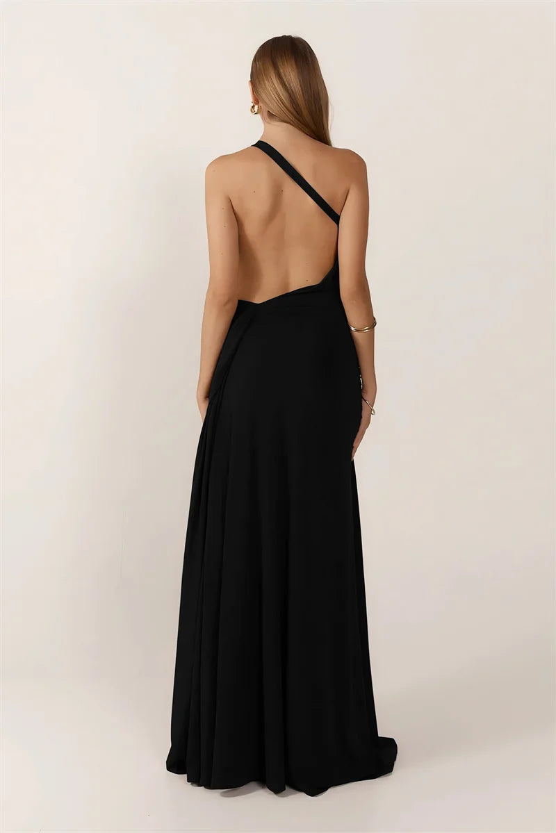Mocha One-Shoulder Draped Dress
