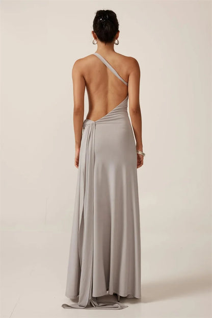 Mocha One-Shoulder Draped Dress