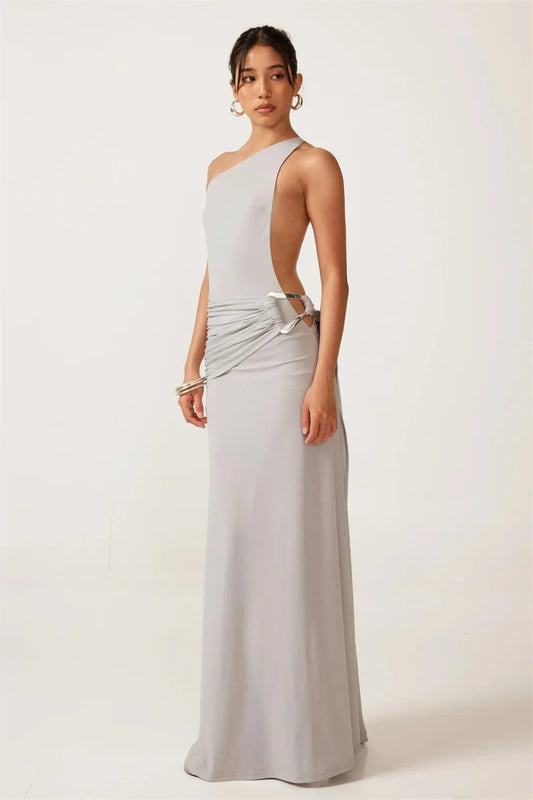 Mocha One-Shoulder Draped Dress
