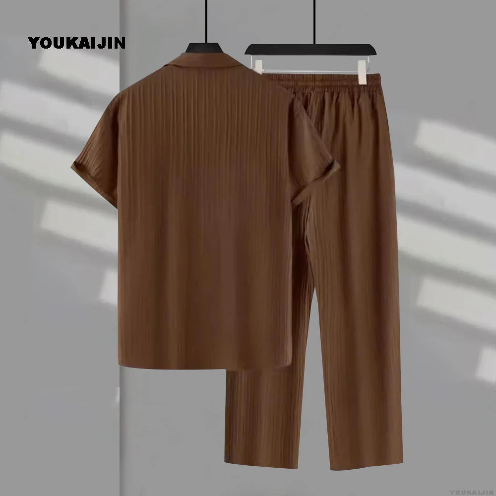Men's summer synthetic fiber suit, two-piece set