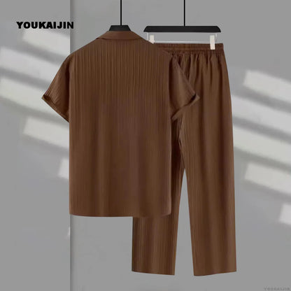 Men's summer synthetic fiber suit, two-piece set