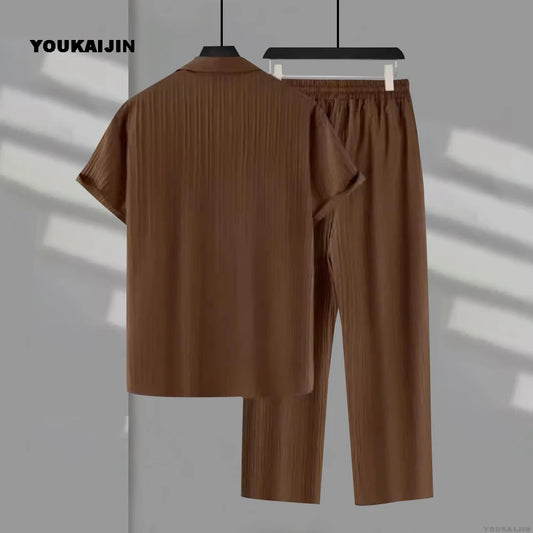 Men's summer synthetic fiber suit, two-piece set